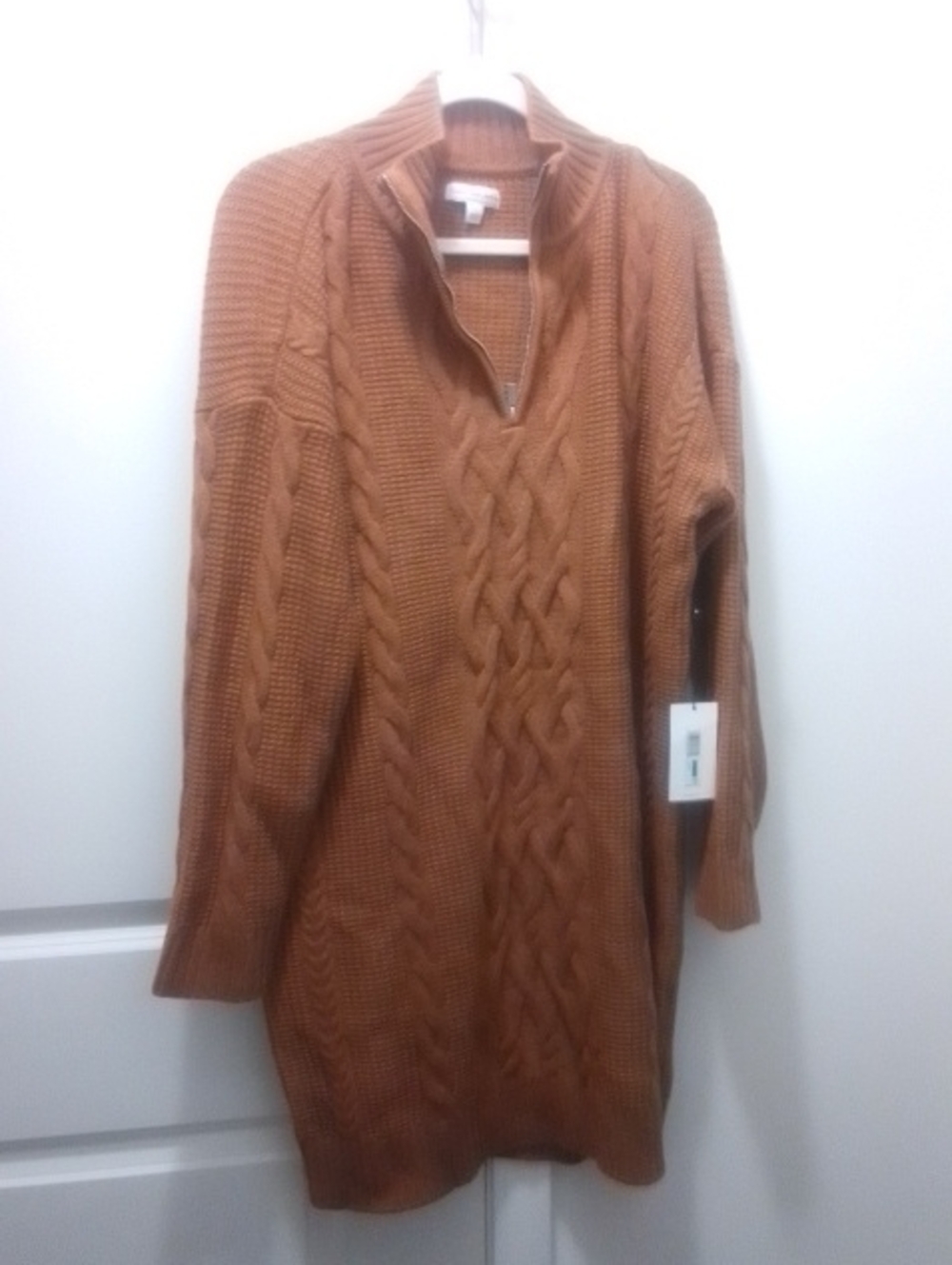 Calvin Klein Jeans Cable-Knit Quarter Zip Sweater Dress - Rust